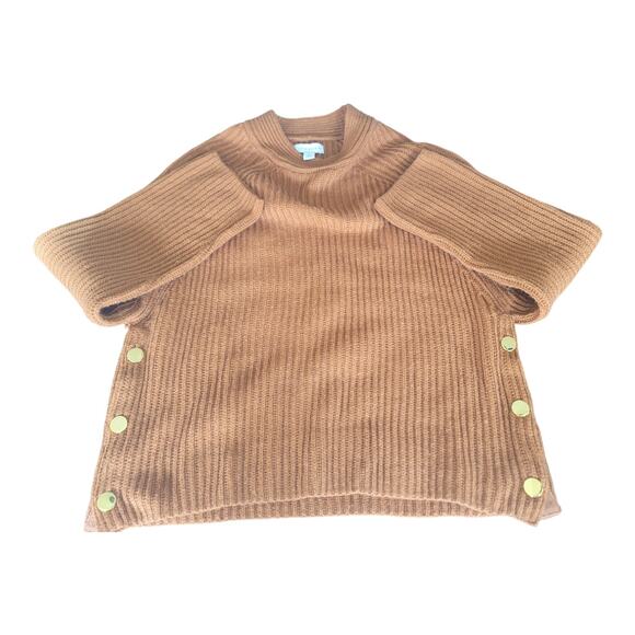 Topshop Side Button Sweater Crew Neck Brown Rib Knit Pullover Women's US 4-6 - Picture 4 of 8